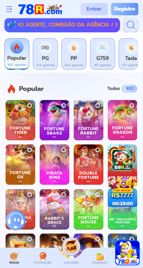 Interface móvel do aplicativo 78r.com